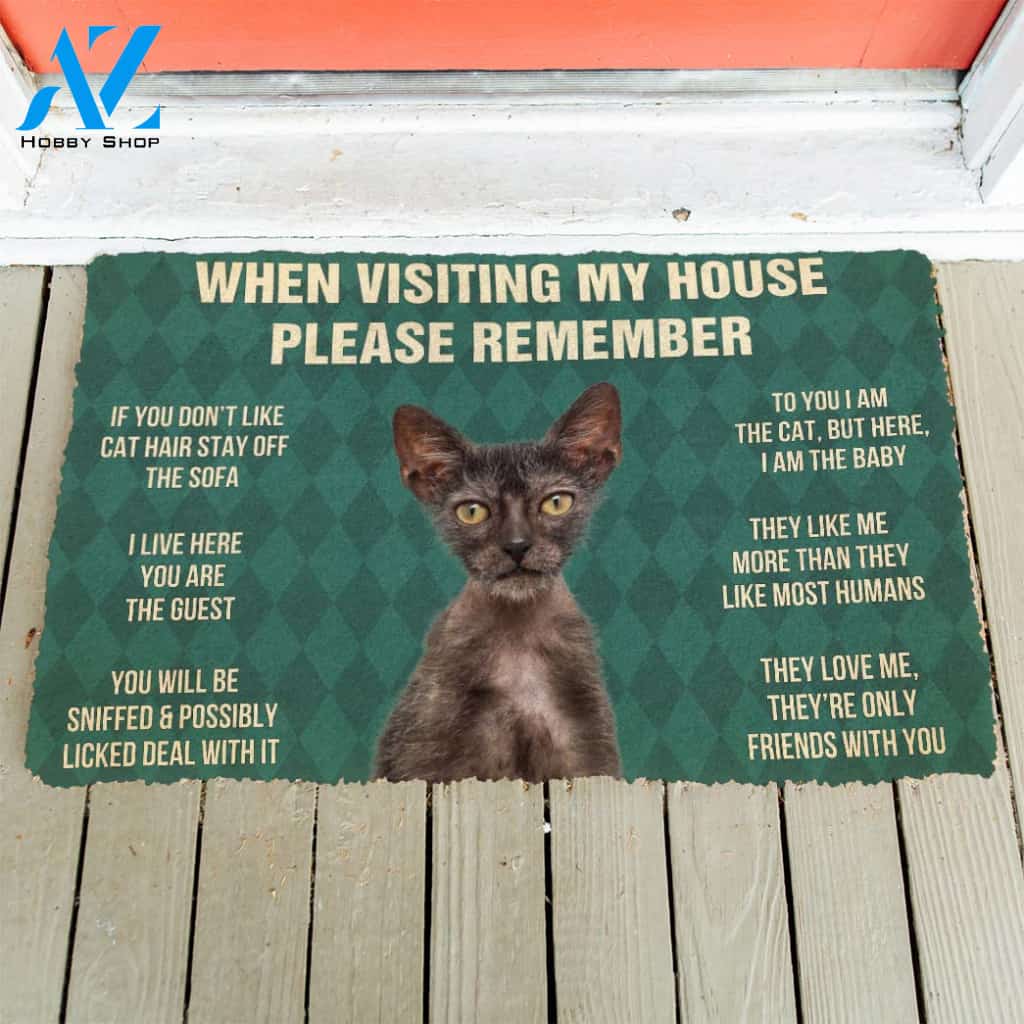 3D Please Remember Lykoi Cats House Rules Custom Doormat | Welcome Mat | House Warming Gift
