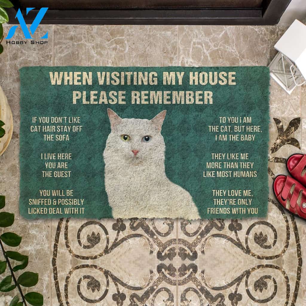 3D Please Remember Turkish Angora Cats House Rules Custom Doormat | Welcome Mat | House Warming Gift
