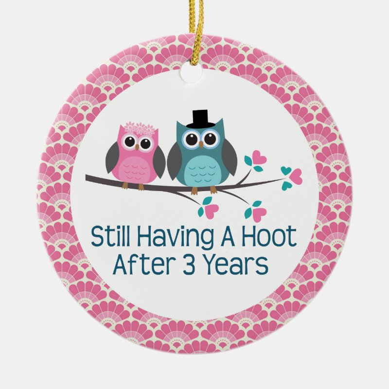 3Rd Anniversary Owl Wedding Anniversaries Gift Ceramic Ornament