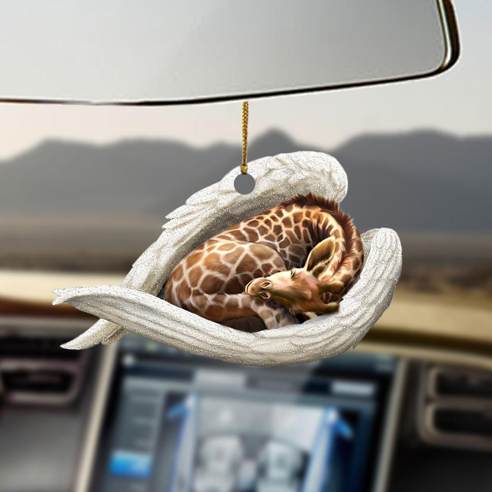 Godmerch- Ornaments- Giraffe sleeping angel giraffe lovers ornament, Dog Ornaments, Car Ornaments