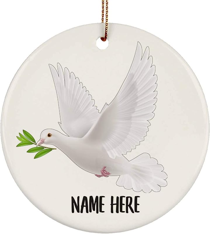 Funny Gift Pigeon Dove White Personalized Name Gifts Christmas Tree Ornaments Circle Ceramic