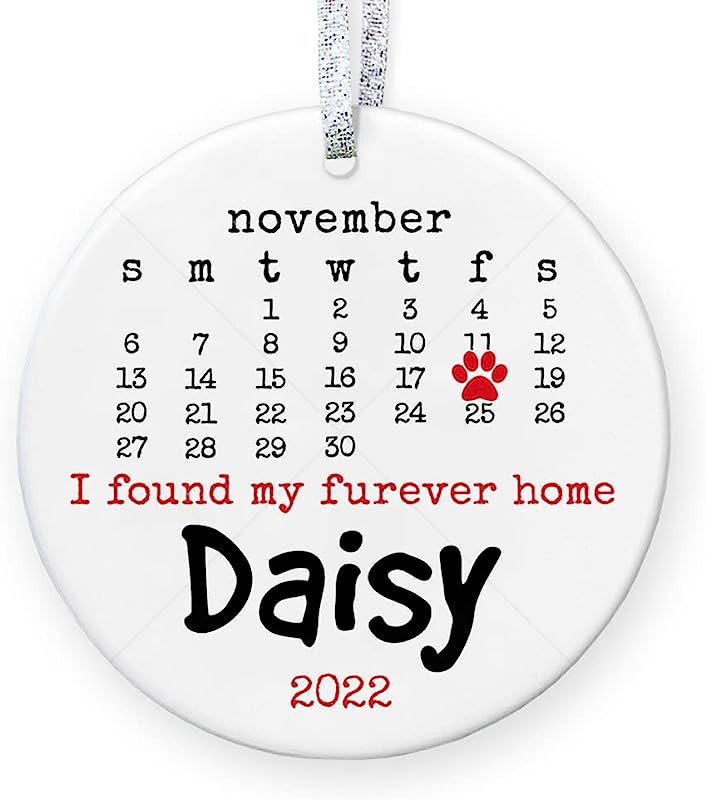 New Dog Gift For Dog Lover, Personalized Pet Christmas Ornament , Puppy Or Adoption Forever Home Keepsake - 3" Flat Circle Porcelain Ornament - Gold & Silver Ribbon Pgm-Or-48