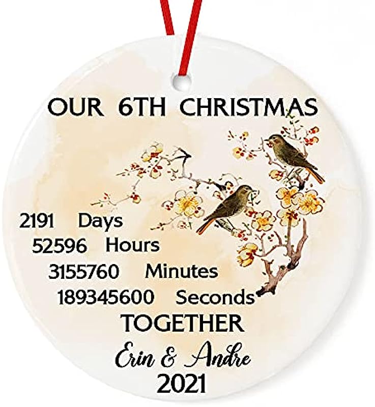 Prezzy Personalized Our 6Th Christmas Together Ornament 6 Years 2191 Days Circle Ceramic Ornaments 3" White
