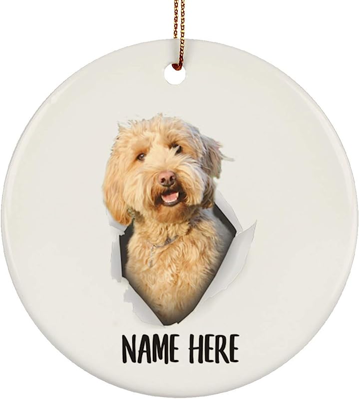 Lovesout Cute Labradoodle Golden Personalized Name Gifts Christmas Tree Ornaments Ceramic Circle