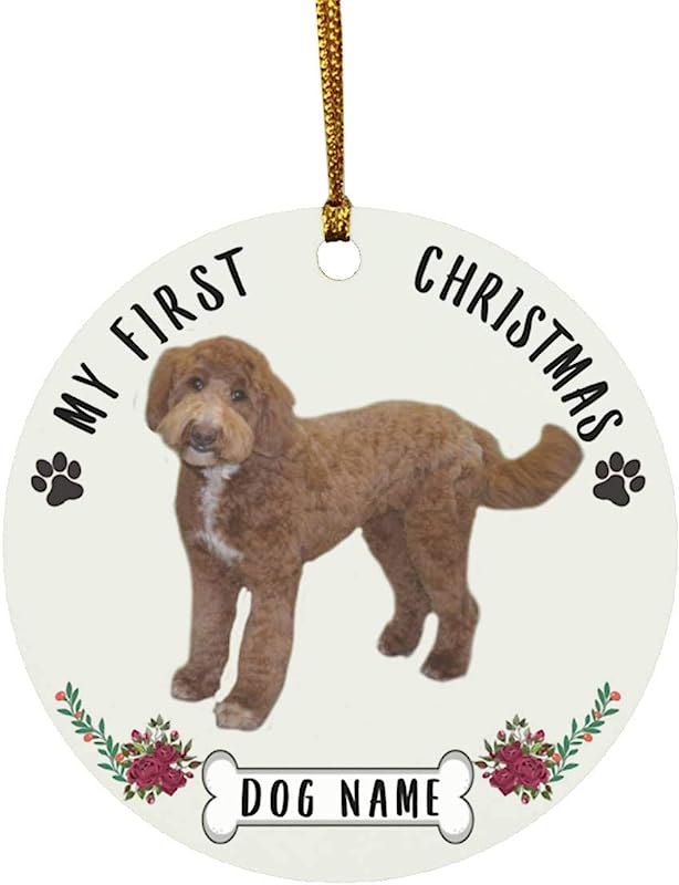 Personalized Name Custom Year Goldendoodle C Chestnut Puppys New Years 2024 Decorations Gifts First Christmas Tree Ornaments Circle Ceramic