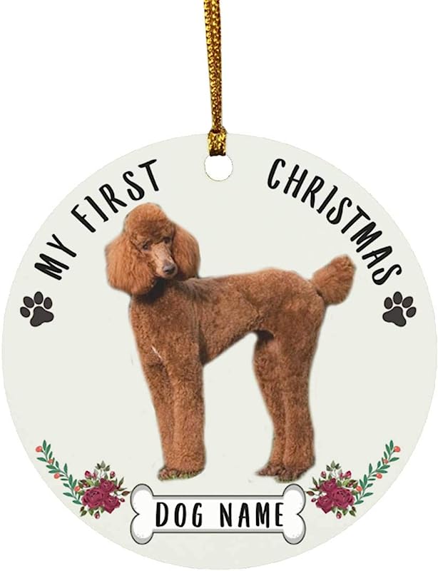 Lovesout Personalized Name Custom Year Standard Poodle Red Puppys New Years 2024 Decorations Gifts First Christmas Tree Ornaments Circle Ceramic
