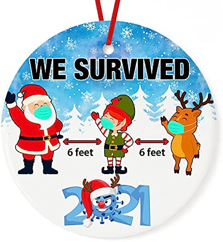 Prezzy We Survived Christmas Ornaments Ceramic Circle Xmas Holiday Ornament 2.9" White