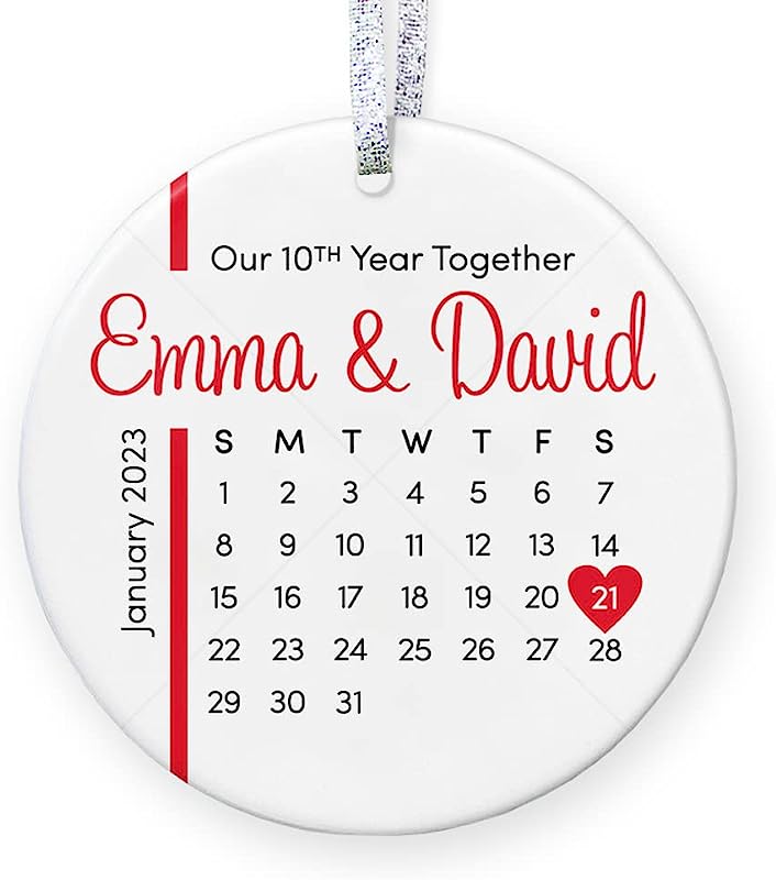 Personalized Anniversary Gift For Her, Anniversary Christmas Ornament For Married Couple With Names Date, 1St 5Th 10Th Any Date - 3" Flat Circle Ornament - Gold & Silver Ribbon Pgm-Or-92