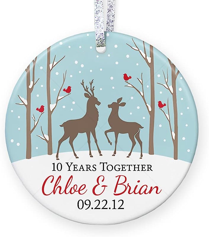 Personalized Anniversary Gift For Her, Anniversary Christmas Ornament For Married Couple With Names Date, 1St 2Nd 5Th 10Th 20Th - 3" Flat Circle Porcelain Ornament - Gold & Silver Ribbon Pgm-Or-35