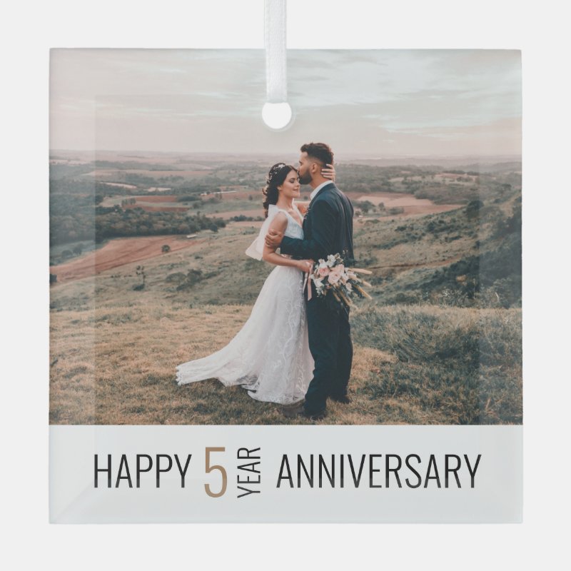 5 Years Anniversary Photo Keepsake Gift Glass Ornament