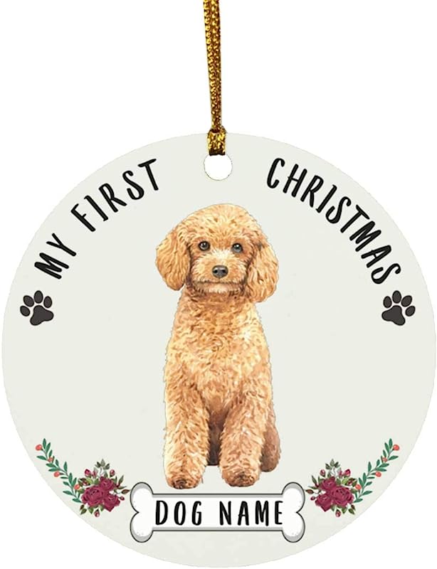Lovesout Personalized Name Custom Year Toy Poodle Apricot Puppys New Years 2024 Decorations Gifts First Christmas Tree Ornaments Circle Ceramic