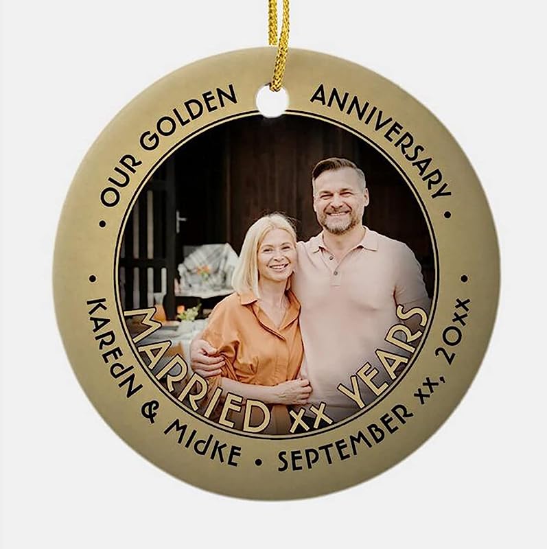 Personalized Custom Ceramic Ornament - Add Photo Christmas Decorations Christmas Tree Ornaments Ornament Any Text 2 Photo Golden 50Th Wedding Anniversary Ceramic Ornament