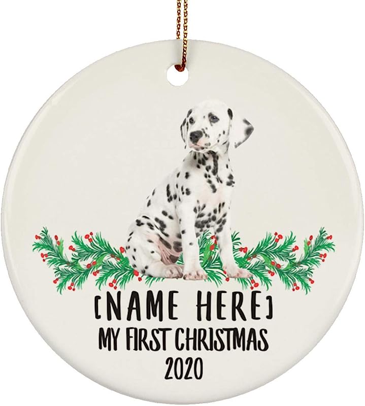 Lovesout Personalized Name Custom Year Dalmatian Puppy New Years 2024 Decorations Gifts First Christmas Tree Ornaments Ceramic Circle