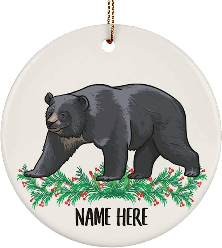 Funny Gift Bear Black Personalized Name Gifts Christmas Tree Ornaments Circle Ceramic