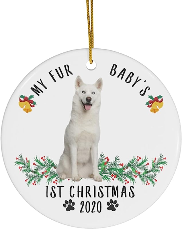 Lovesout Personalized Date Custom Year Siberian Husky White My Fur Babby 1St Christmas Tree Ornaments Gifts New Years 2024 Decorations Circle Ceramic