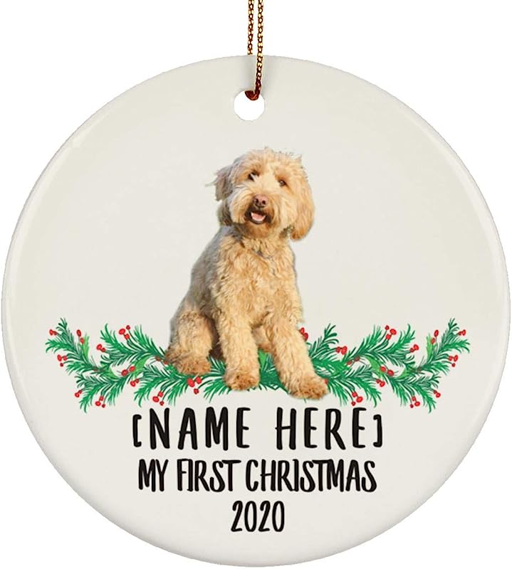 Lovesout Personalized Name Custom Year Labradoodle Golden New Years 2024 Decorations Gifts First Christmas Tree Ornaments Ceramic Circle