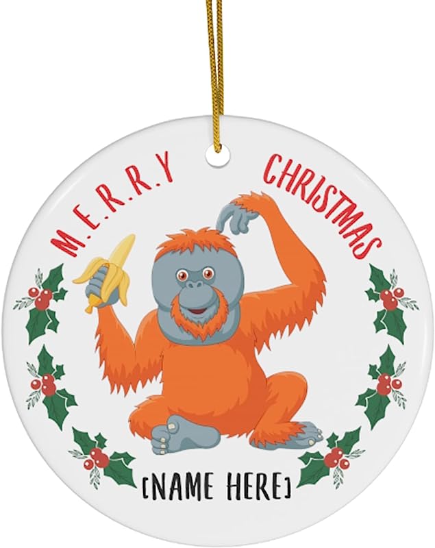 Lovesout Personalized Name Orangutan Cute Christmas Tree Ornaments Gifts New Years 2024 Decorations Circle Ceramic