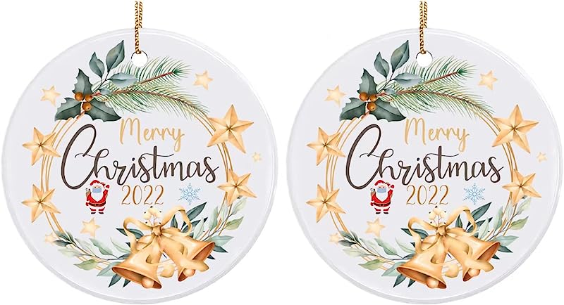 2 Packs Delucky Christmas Ornaments, Double-Sided Ceramics Ornaments, Funny Commemorative Ornaments & Gift, Christmas Tree Decorations, Merry Xmas For Family & Friends, 2 Packs
