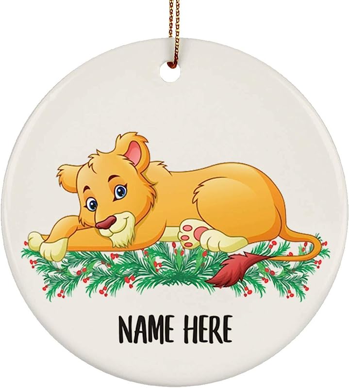 Funny Gift Lioness Personalized Name Gifts Christmas Tree Ornaments Circle Ceramic