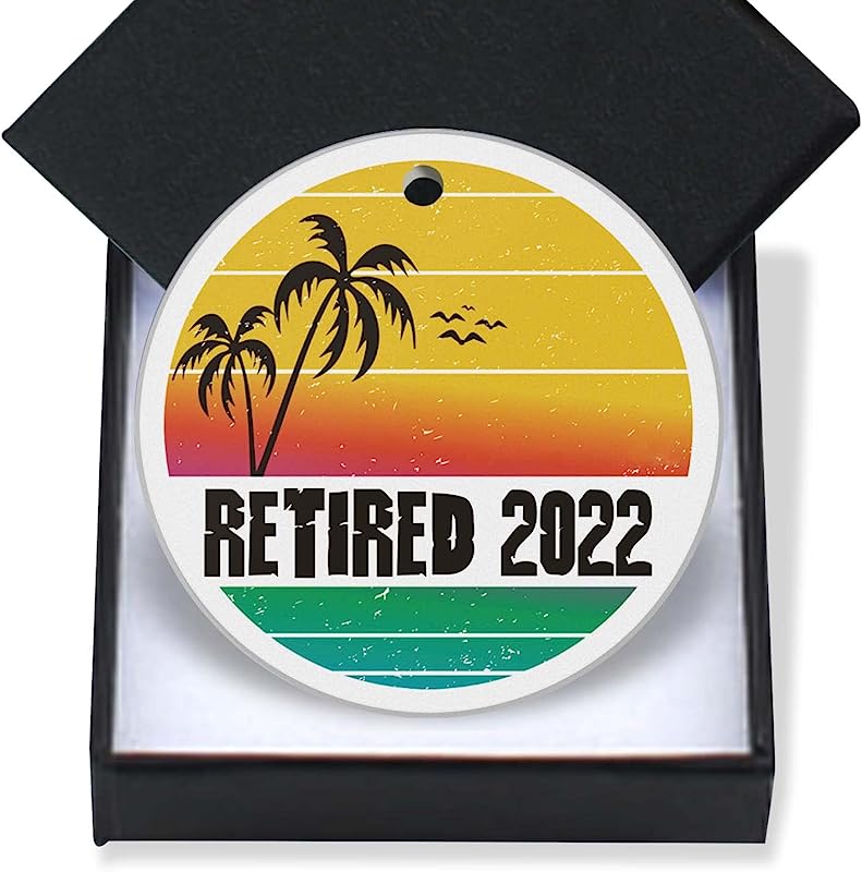 Christmas Ornaments Retirement-Retired Gift Dated Keepsake Man Woman Office Company Job Retirement Party Gift Keepsake Present Xmas Tree Decorations Ornament Flat Circle Ceramic 3In