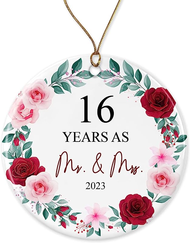 16 Years As Mr. & Mrs. Christmas Ornament - Christmas Ornament Gift For 16 Years Couple Husband & Wife Married - Holiday Decoration Gift For 16Th Wedding Anniversary Printed On Both Sides