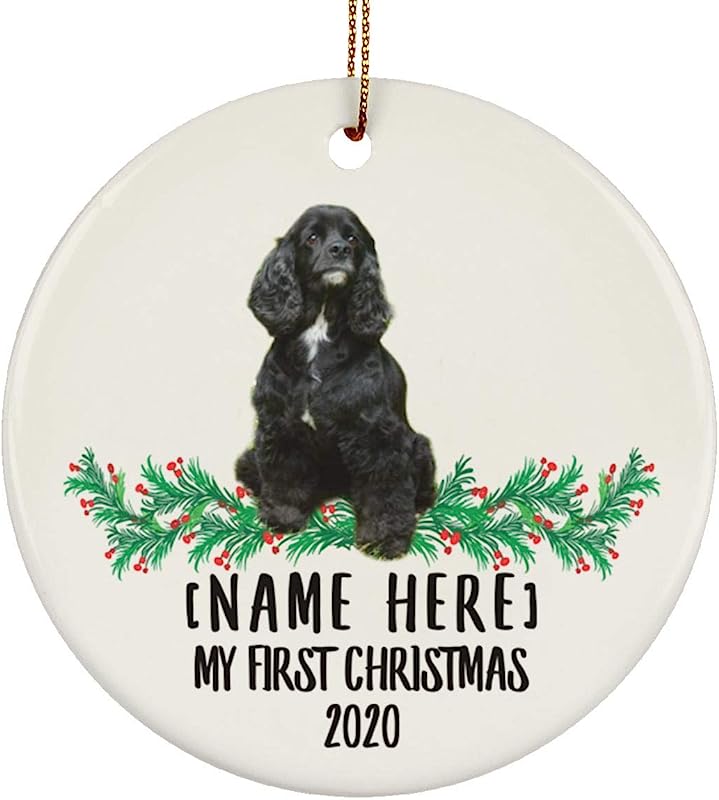 Personalized Name Custom Year English Cocker Spaniel Black New Years 2024 Decorations Gifts First Christmas Tree Ornaments Ceramic Circle