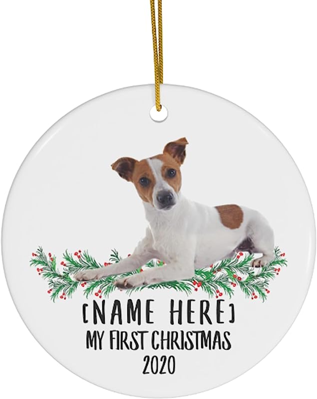 Lovesout Personalized Name Custom Year Parson Jack Russell Terrier White Red New Years 2024 Decorations Gifts First Christmas Tree Ornaments Ceramic Circle
