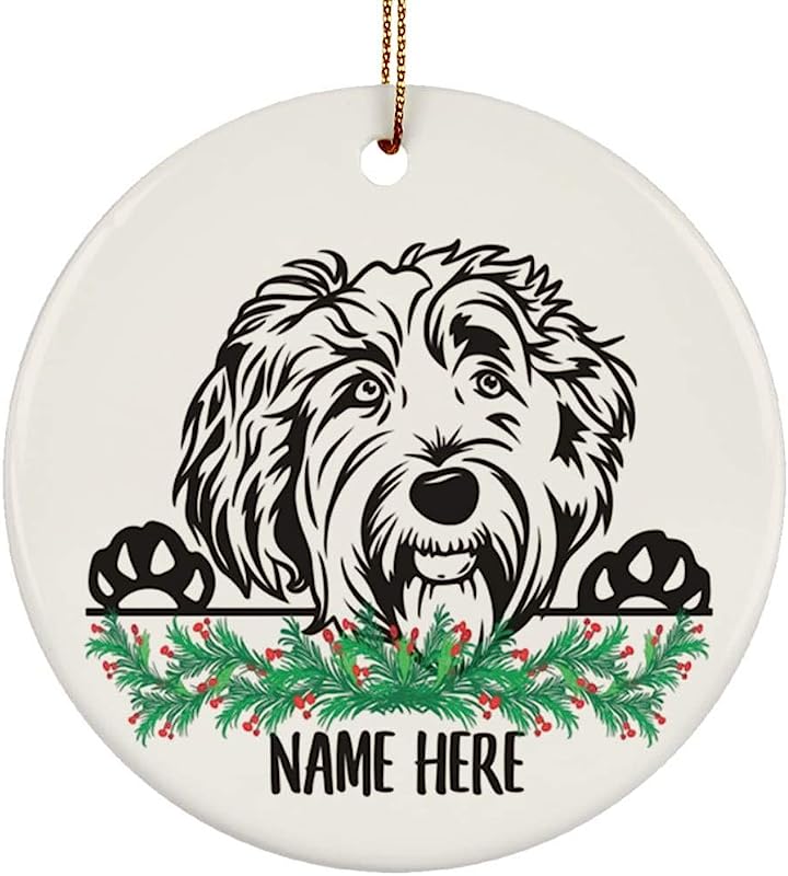 Personalized Name Labradoodle Gifts Christmas Tree Ornaments Circle Ceramic