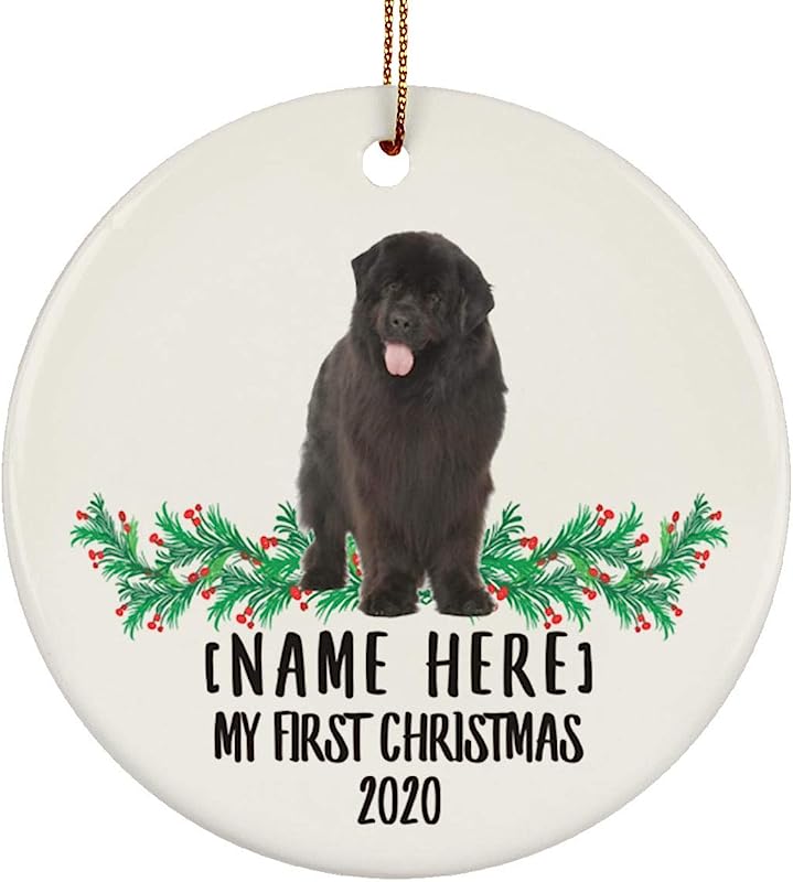 Lovesout Personalized Name Custom Year Newfoundland Dog Brown New Years 2024 Decorations Gifts First Christmas Tree Ornaments Ceramic Circle