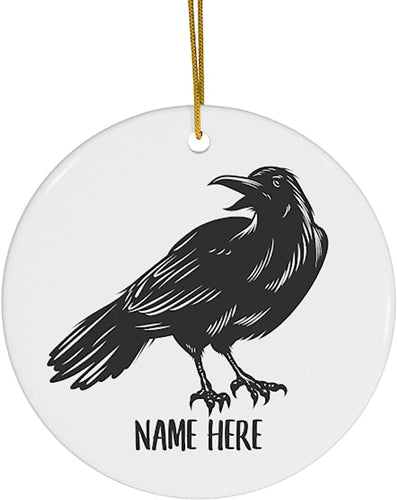 Funny Gift Raven Silhouette Personalized Name Gifts  Christmas Tree Ornaments Circle Ceramic