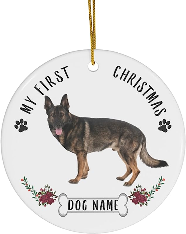 Personalized Name Custom Year German Shepherd Sable Puppys New Years 2024 Decorations Gifts First Christmas Tree Ornaments Circle Ceramic