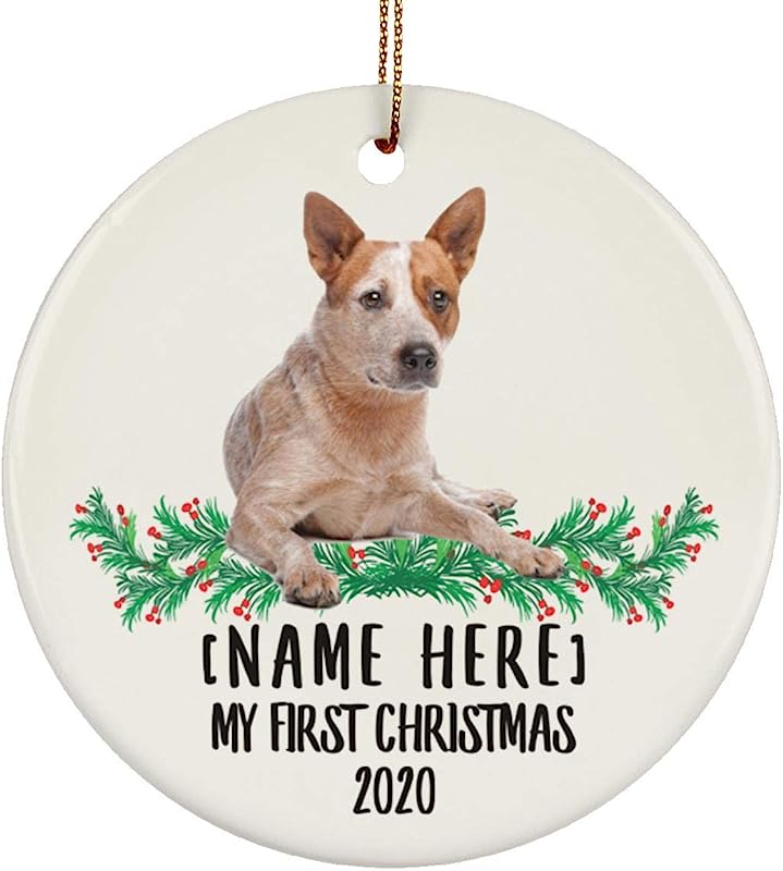 Lovesout Personalized Name Custom Year Australian Cattle Dog Red Heeler New Years 2024 Decorations Gifts First Christmas Tree Ornaments Ceramic Circle