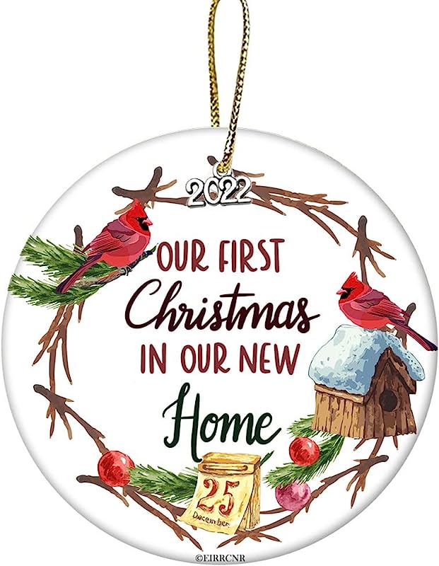 Our First Christmas In Our New Home Ornament, Cardinal Bird Couple Ornament, Housewarming Gift, New Home Ornament - 2.8" Ceramic Ornament