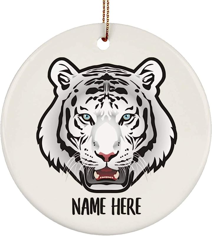 Funny Gift White Bengal Tiger Head Personalized Name Gifts Christmas Tree Ornaments Circle Ceramic