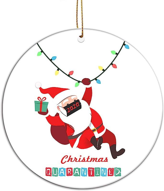Christmas Ornament,Santa Wearing Mask Christmas Tree Ornament, Funny Xmas Gift, Quarantine Xmas Gifts Presents, Tree Decoration Hilarious Funny, Ceramic Stocking Stuffer Gift