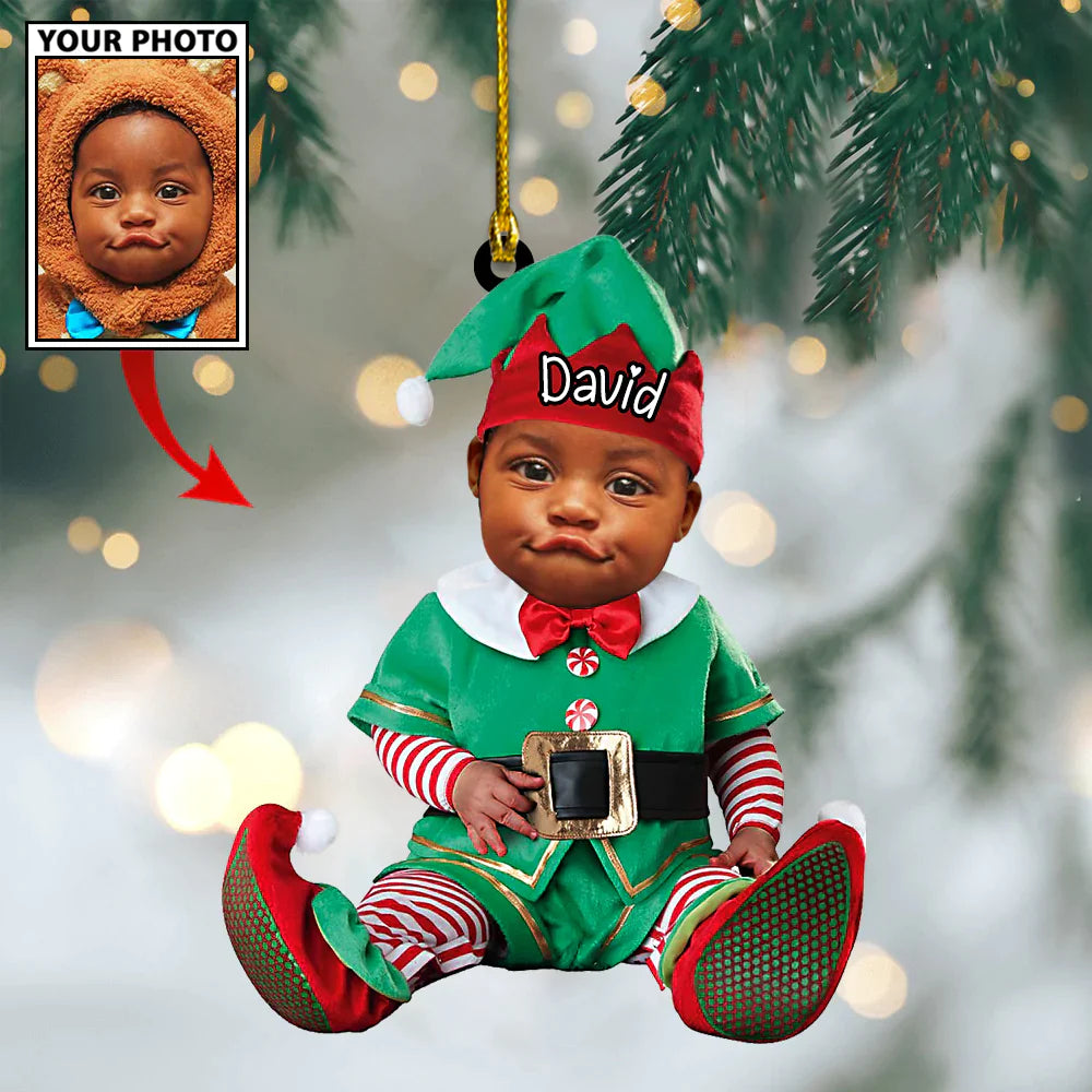 Custom Baby Cartoon Boy Cute Photo With Name for Christmas Ornament