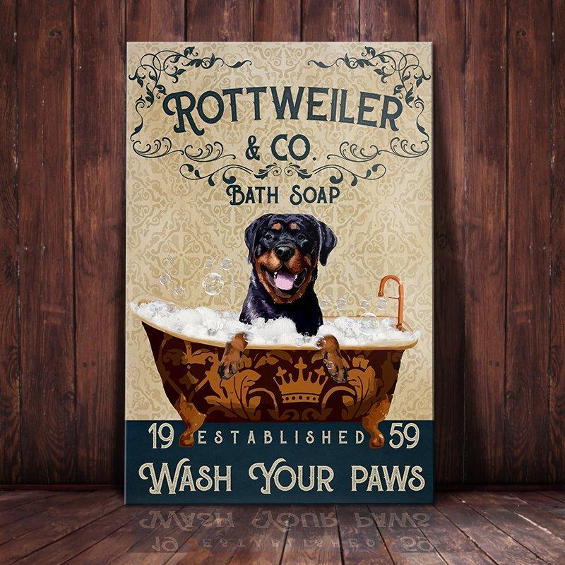 Rottweiler Dog Bath Soap Company Canvas Wall Art, Wall Decor Visual Art