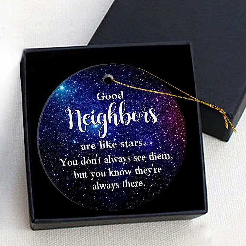 Christmas Tree Ornament -Friendship Gift Good Neighbors Are Like Stars Present To Your Neighbor 3 Inch Round Ceramic With Box Xmas