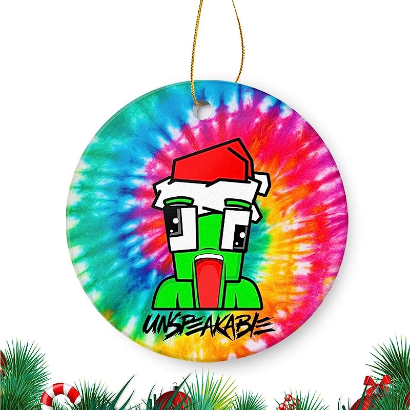 Funny Christmas Ornament Funny Green Cartoon Character Wearing Santa Hat 3'' Colorful Tie-Dye Flat Circle Ceramic Ornament Christmas Tree Ornaments Lusaya Keepsake Gifts