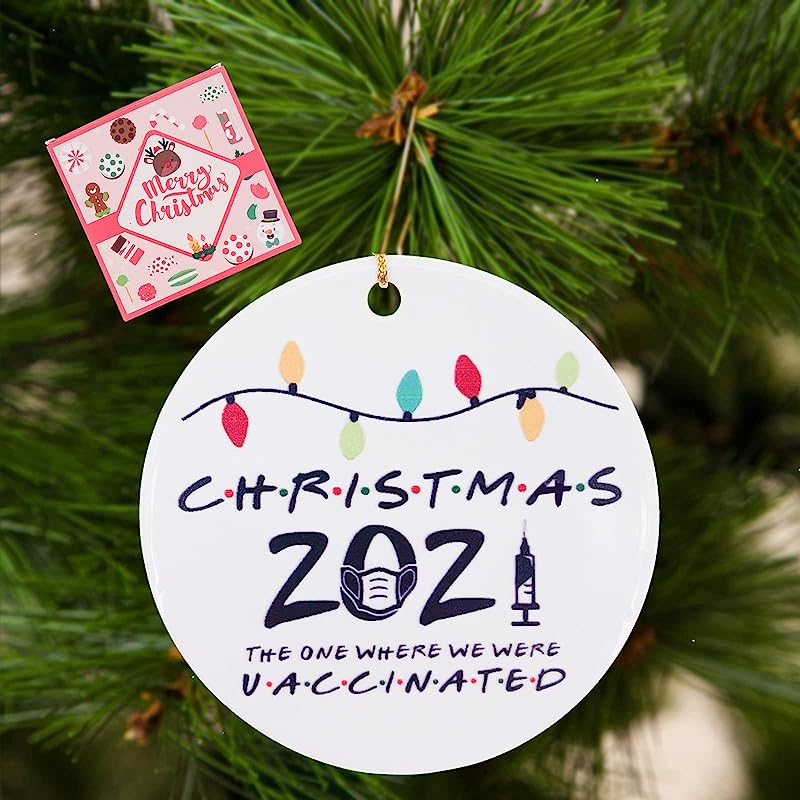 Christmas Ornament In Ceramic, 2.8" In Diameter Round Holiday Tree Ornament Decoration, Xmas Hanging Ornaments, Double-Sided Printed Personalized Christmas Quarantine Decoration