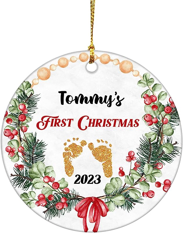Babys First Christmas Ceramic Ornament, Personalized Baby'S 1St Christmas Ornaments Keepsake, Custom Baby Name Ornaments, Christmas Decoration For New Mom Dad Newborn