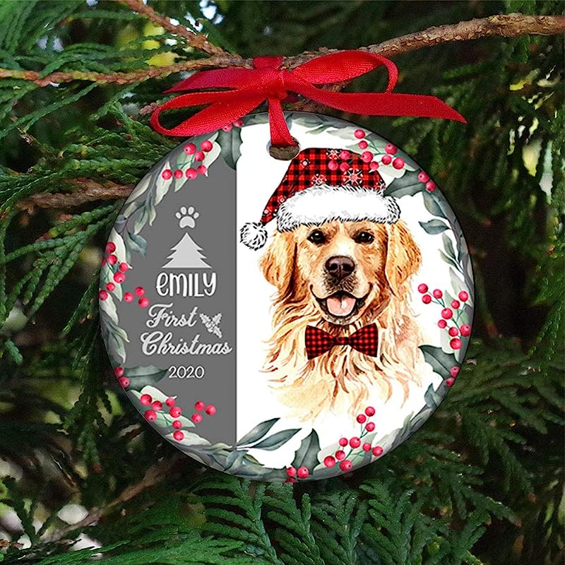 Golden Retriever Name Customize Dog Lovers First Christmas Holiday Season Personalized Customized Name Ornaments Decorating Custom Circle Ornament For Family