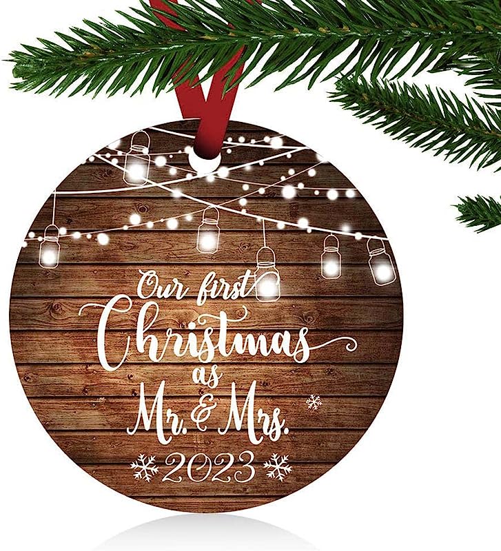 Our First Christmas As Mr & Mrs Ornaments Christmas Married Wedding Decoration 3" Ornament Wedding Gifts Bridal Shower Gfits(Brown Mr And Mrs)