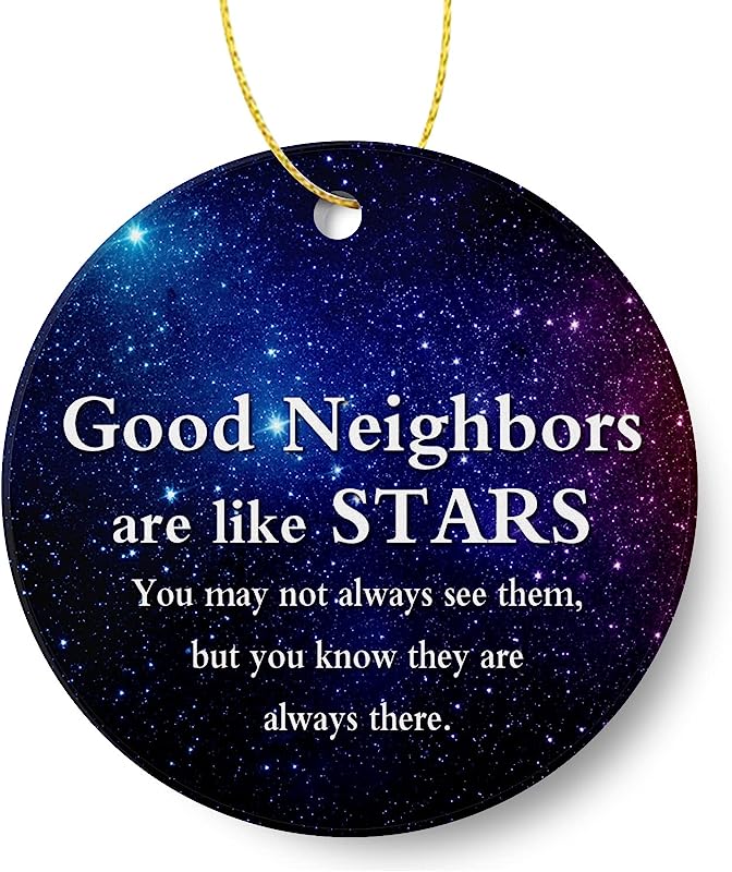 Good Neighbors Are Like Stars Ornament Decoration Winter For Neighbor Flat Circle Ceramic With Gift Box 3 Inch