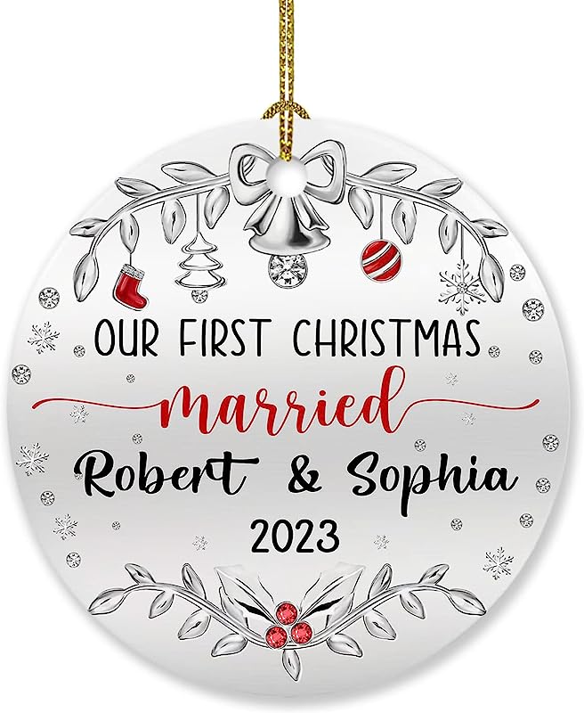 Married Ornament Gift, Our First Christmas Married Ornament, Personalized Mr & Mrs Ornament Gift For Marry Wedding, Customized Names Couple Married Ornaments, 1St Xmas Married Ornament Christmas