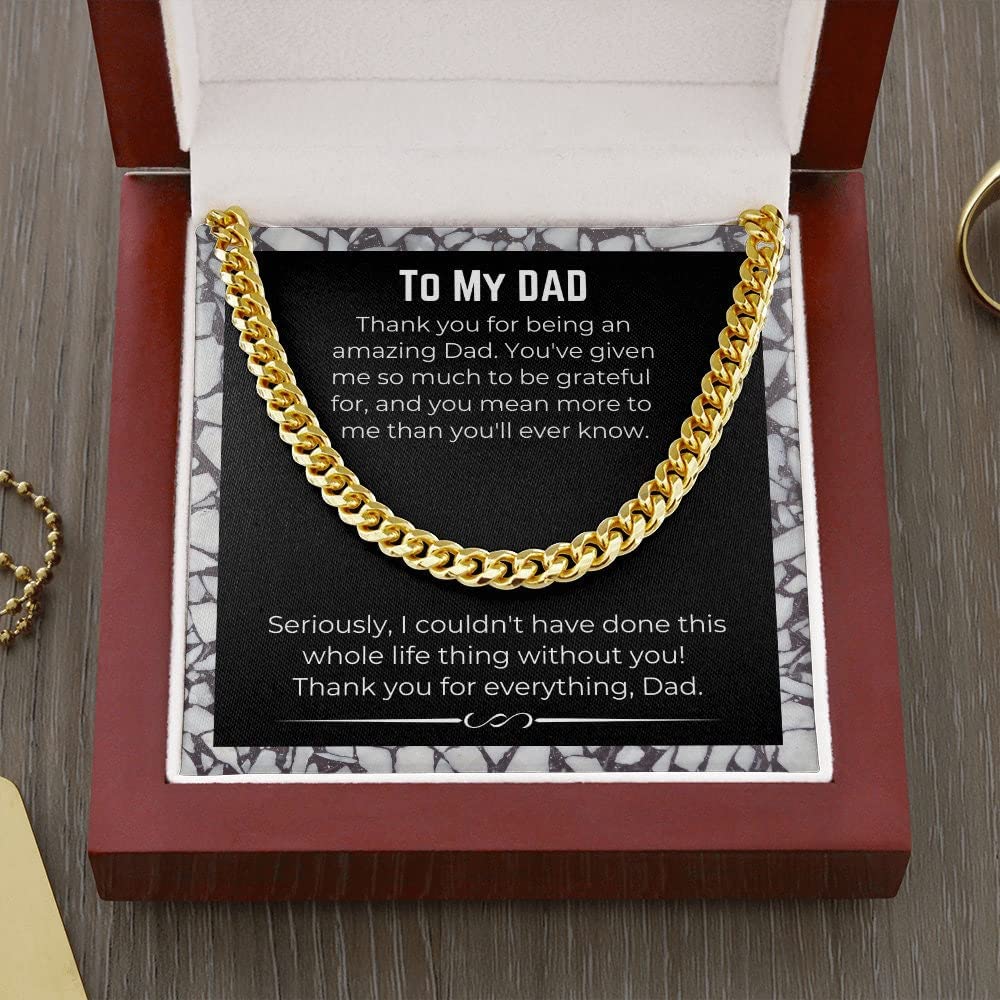 Handmade Necklace Message Card Jewelry Message Necklace Dad Cuban Link Chain necklace on message card. Perfect for