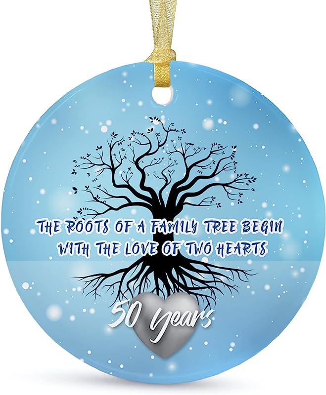 50Th Anniversary Wedding Ornament Christmas Hanging For Couple,50 Years As Mr And Mrs,Wedding Gift For Parent,Ceramic Ornament For 50Th Husband&Wife Married Decoration With Ribbon,Gift Box,Card