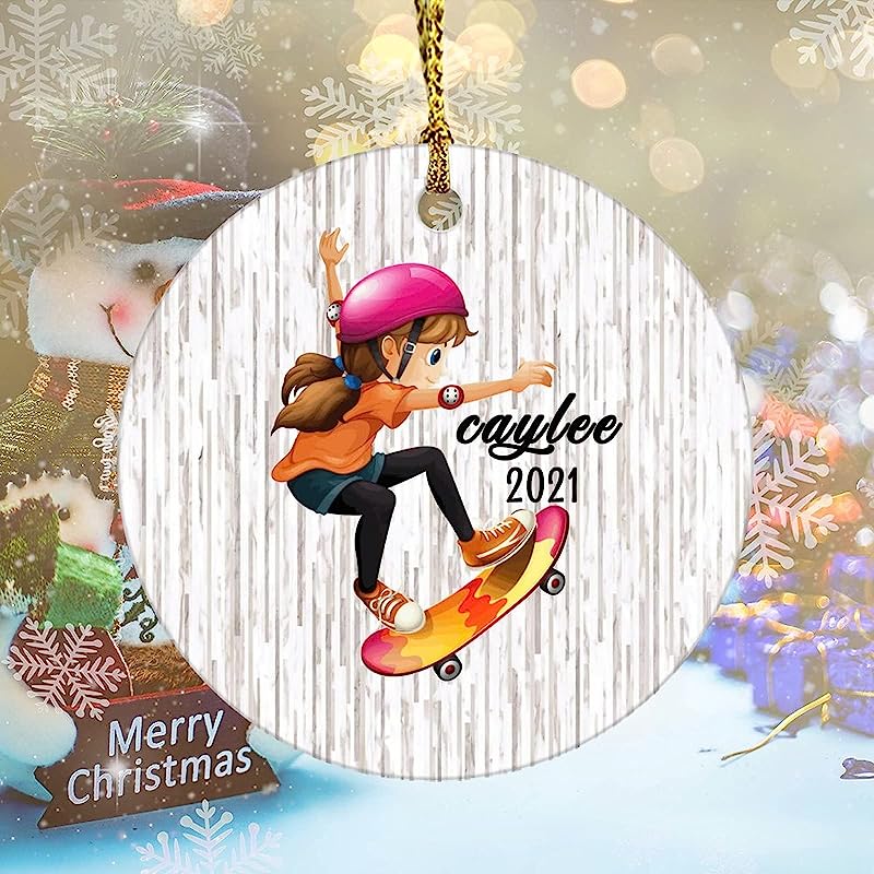 Girls Skateboarding Christmas Ornament, Skateboard Girl, Christmas Ornament Gift For Kids, Personalized Christmas Ornament, Girls Skateboarding Children'S 3 Inches
