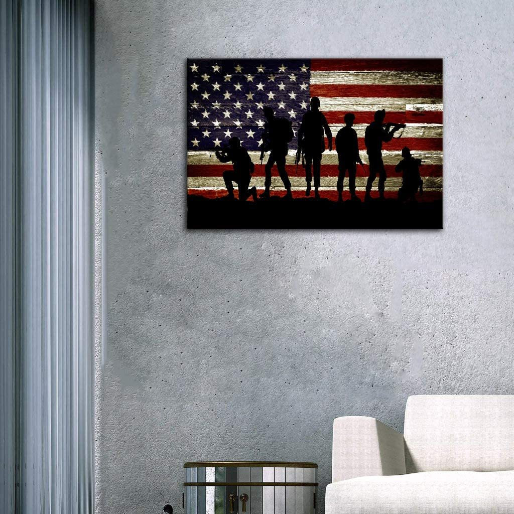 American Flag Canvas Wall Military Soldiers Army Canvas Wall Art