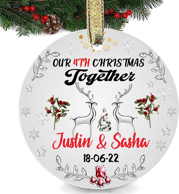 Personalized Our 4Th Chritmas Together Anniversary Ornament Gift For Couple Boyfriend Girlfriend, Custom Name & Date Ornament Gift For Christmas